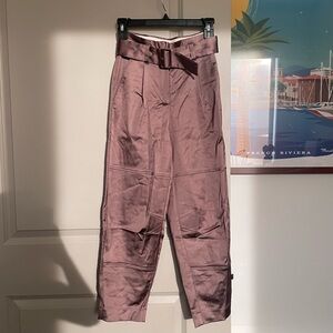 Aritzia Babaton Menlo Satin Belted Mauve Pants